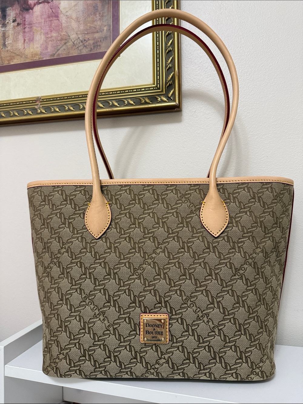 Dooney & Bourke Beige and Tan Women's Tote Bag with rope design Jacquard